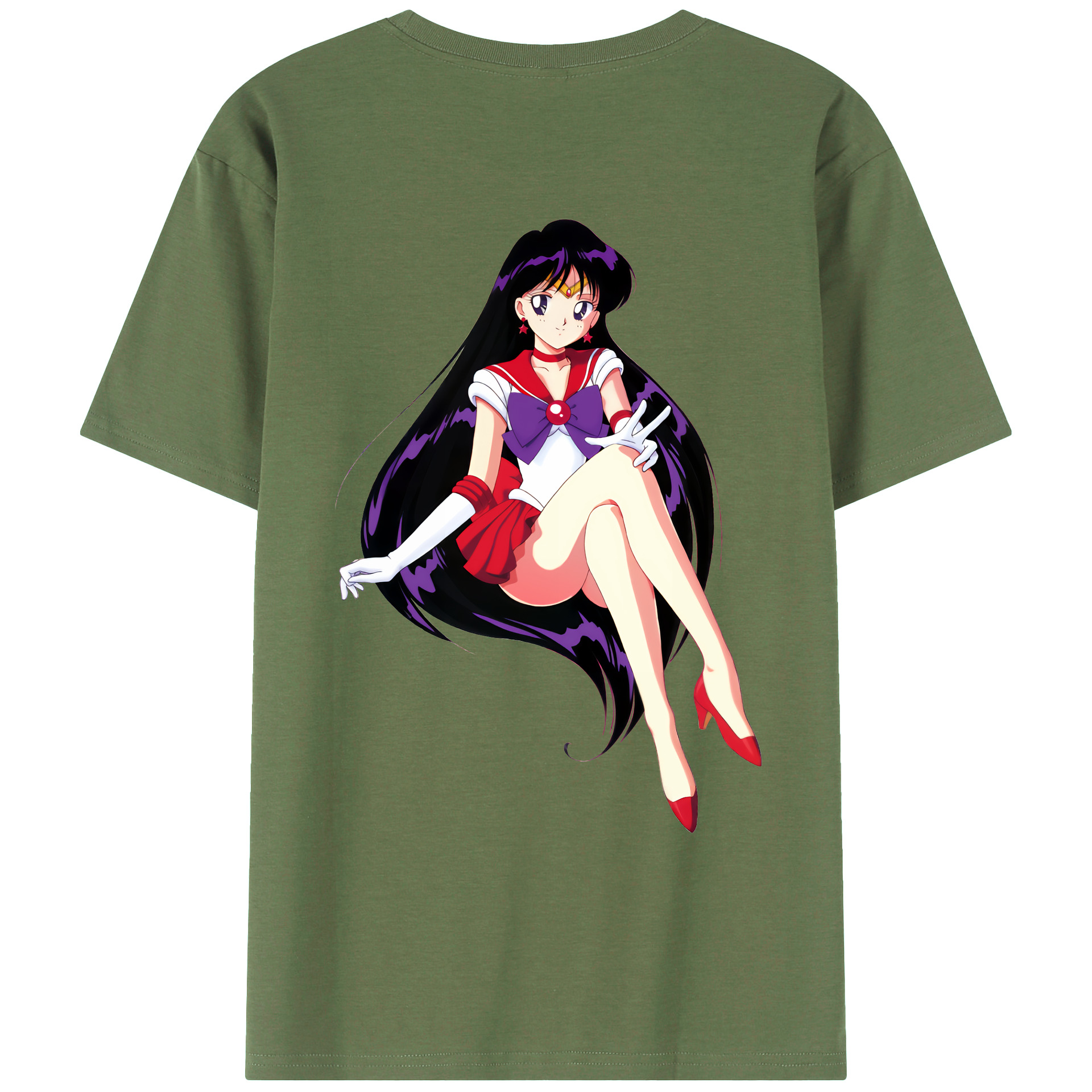 （画像用） 美少女戦士セーラームーン 火野レイ ひの レイ Sailor Moon Hino Rei （セーラーマーズ,Sailor Mars） 綿100％ メンズ半袖Tシャツ（バックプリント） 通気性